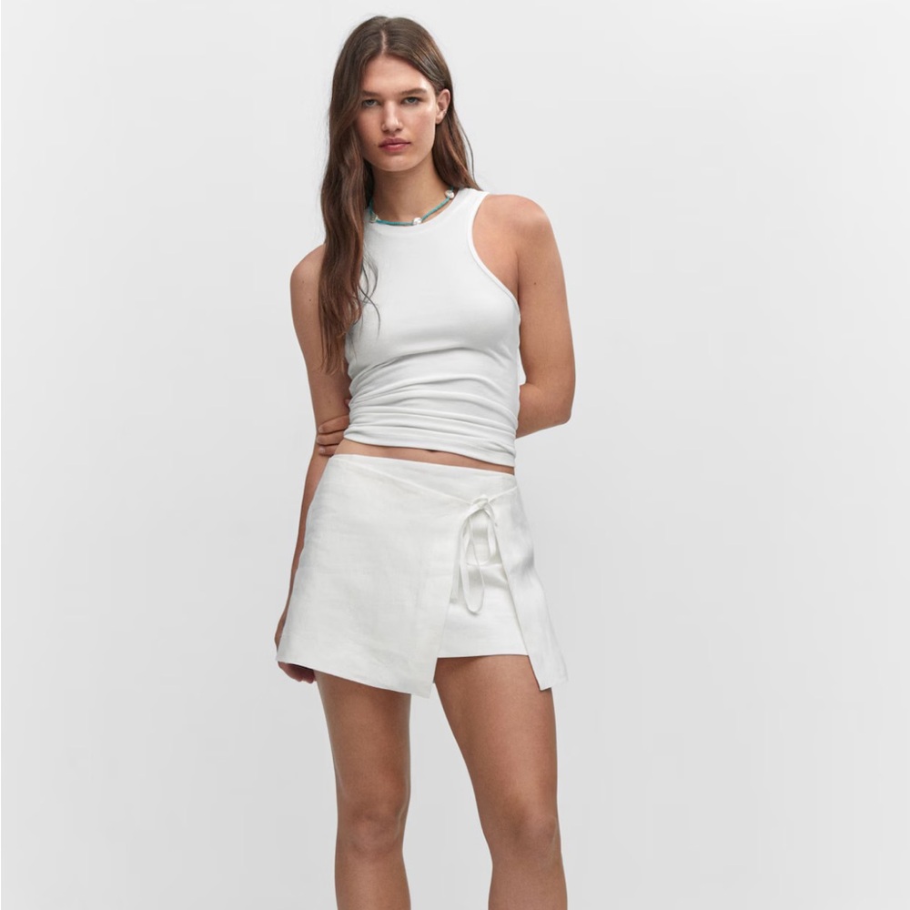 LINEN-BLEND WRAPPED SKIRT